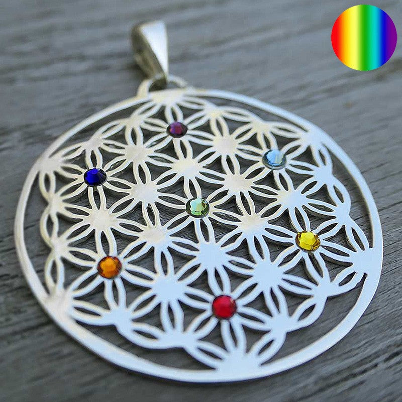 Blume des Lebens Silber-Anhänger 7 Swarovski Elements