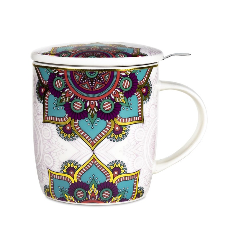 Teetasse - Mandala türkis Set | mit Teesieb und Deckel