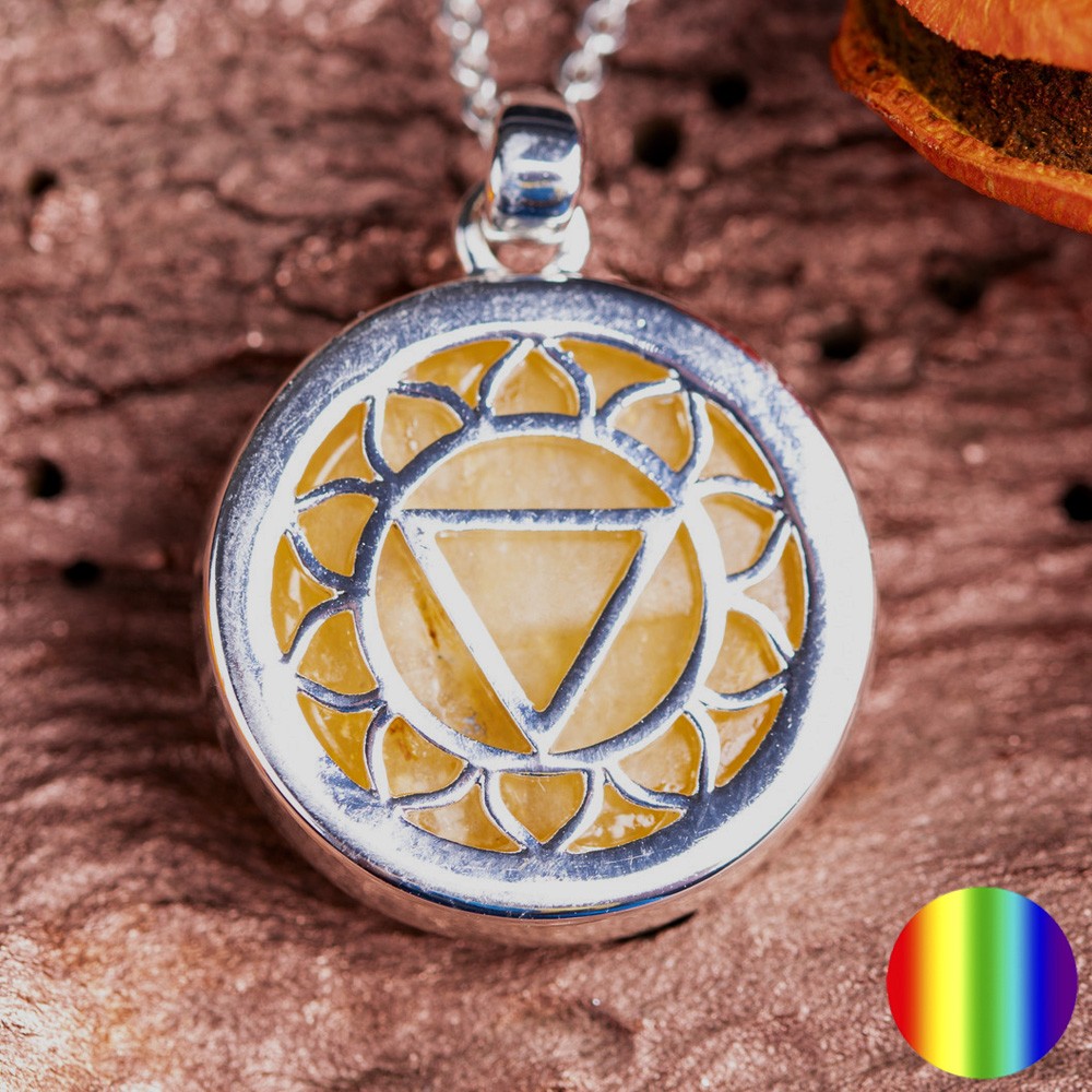 Solarplexus-Chakra Kette mit Citrin | Zinklegierung versilbert