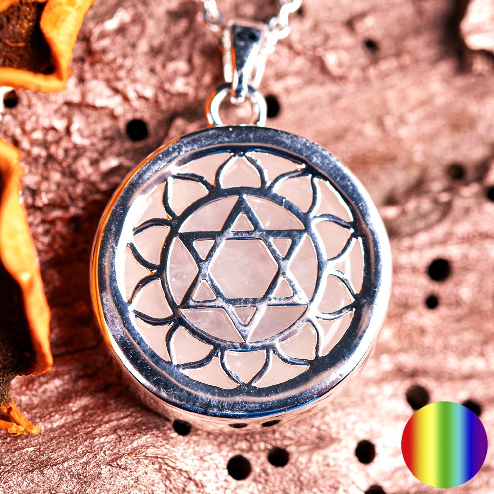 Herz-Chakra Kette mit Rosenquarz | Zinklegierung versilbert