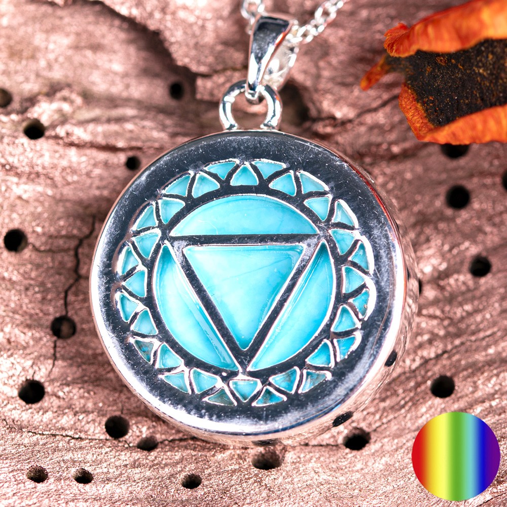 Kehl-Chakra Kette mit Türkis | Zinklegierung versilbert