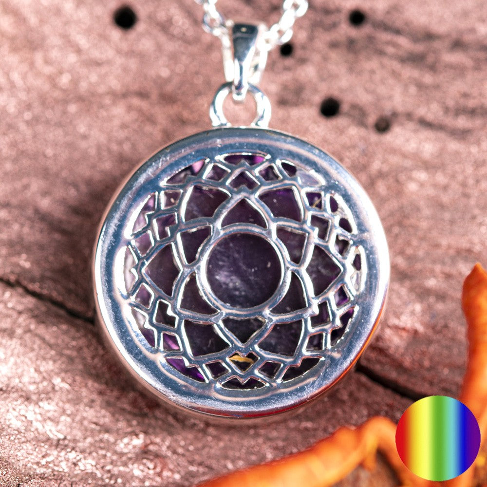 Kronen-Chakra Kette mit Amethyst| Zinklegierung versilbert