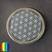 Glas-Untersetzer mit weisser Blume des Lebens | Ø 7cm