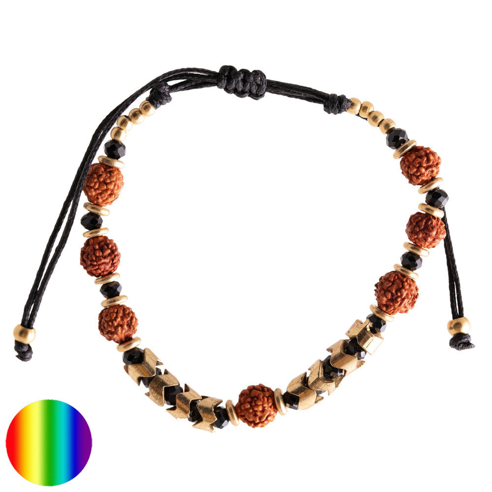 Armband mit Rudraksha - Amba| kombiniert mit Glas und Messing