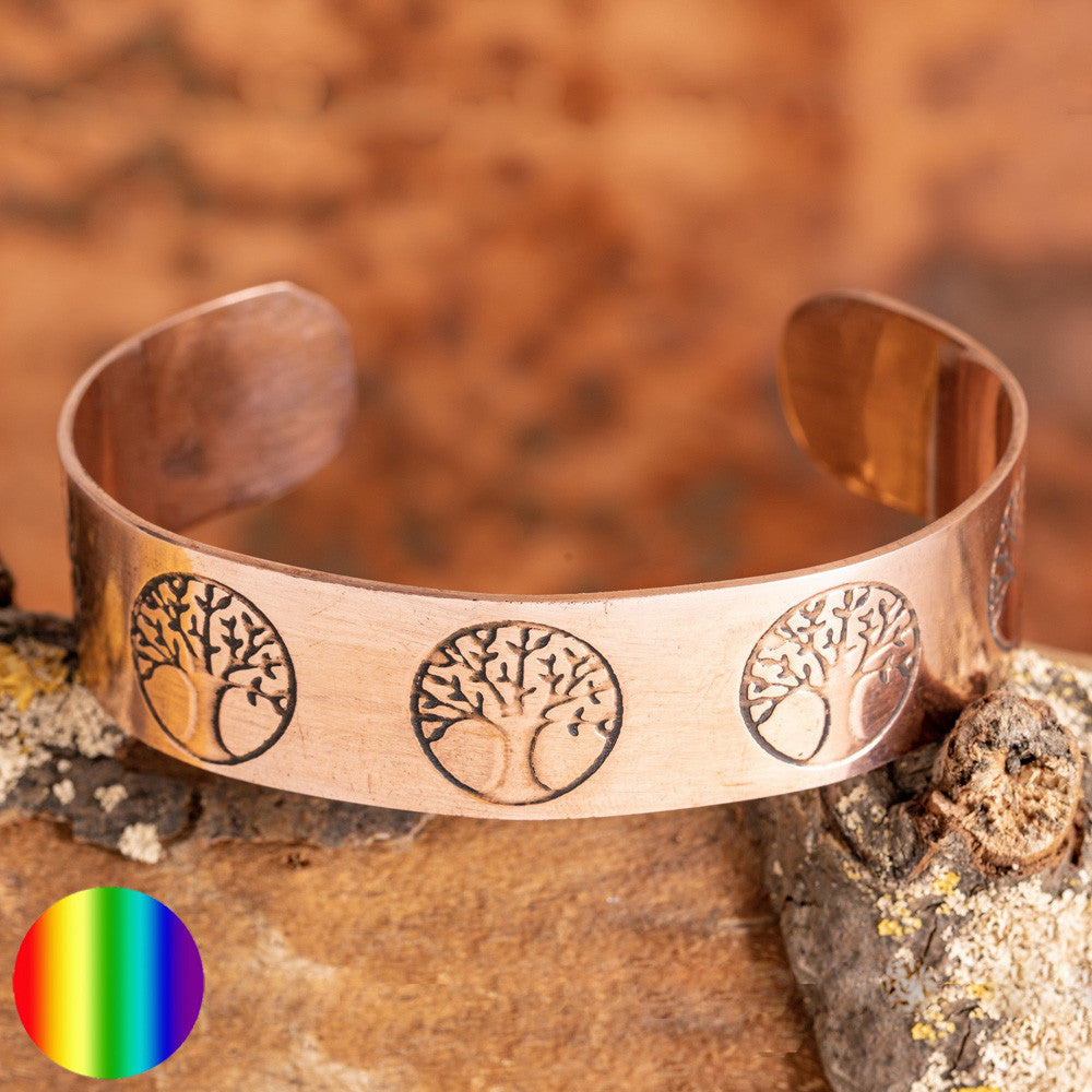 Kupfer-Armreif mit Yggdrasil | Breite 18mm und unten offen
