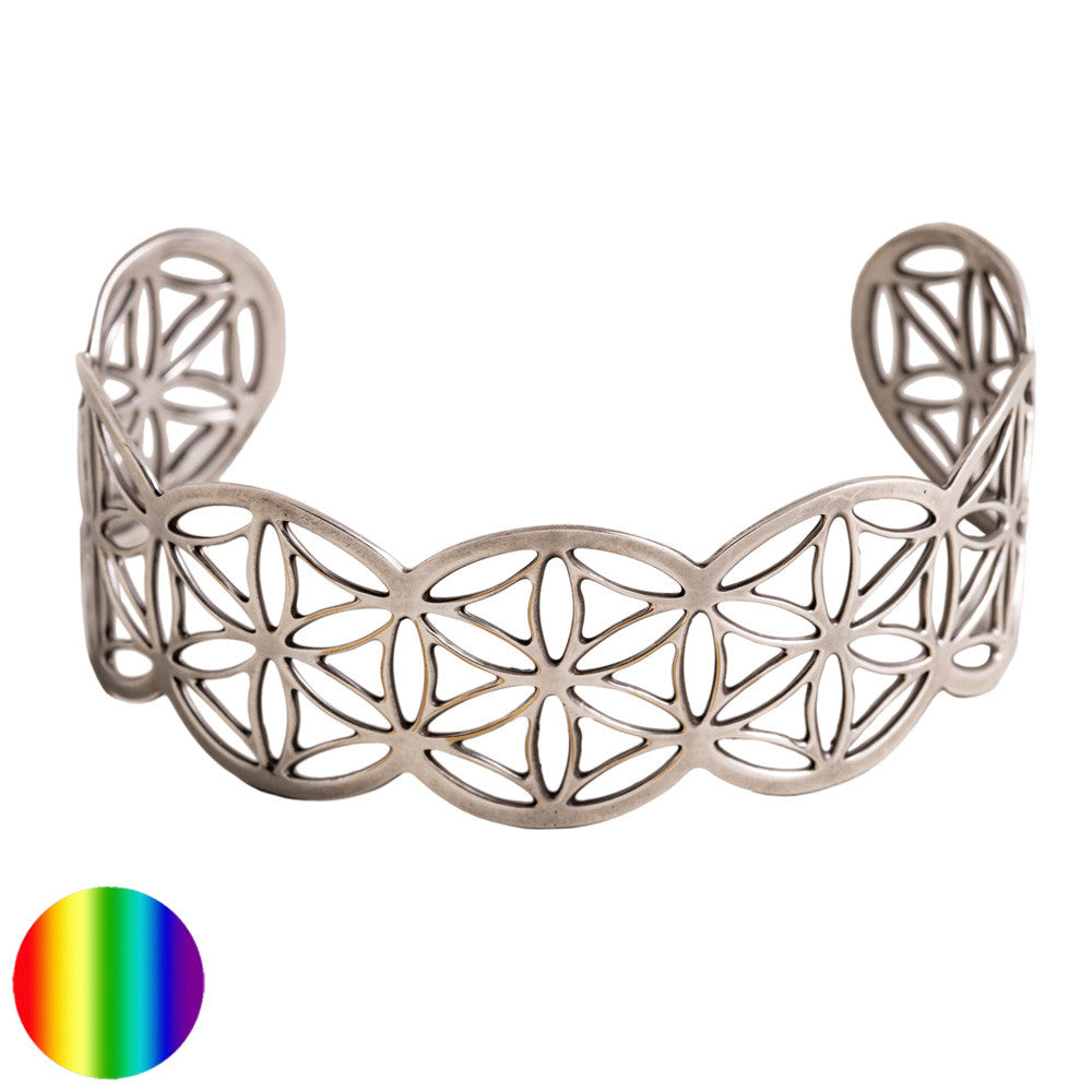 Armreif Blume des Lebens - klein | Messing versilbert