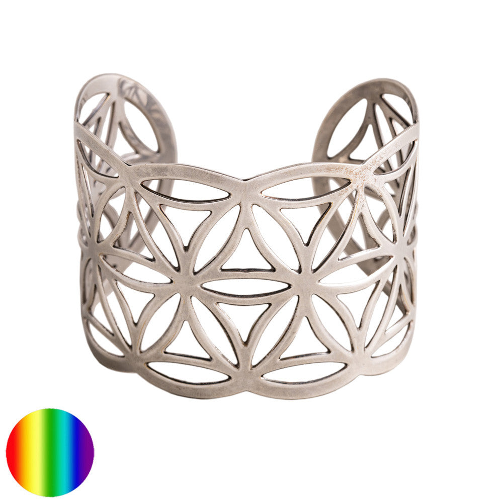 Armreif Blume des Lebens - gross | Messing versilbert