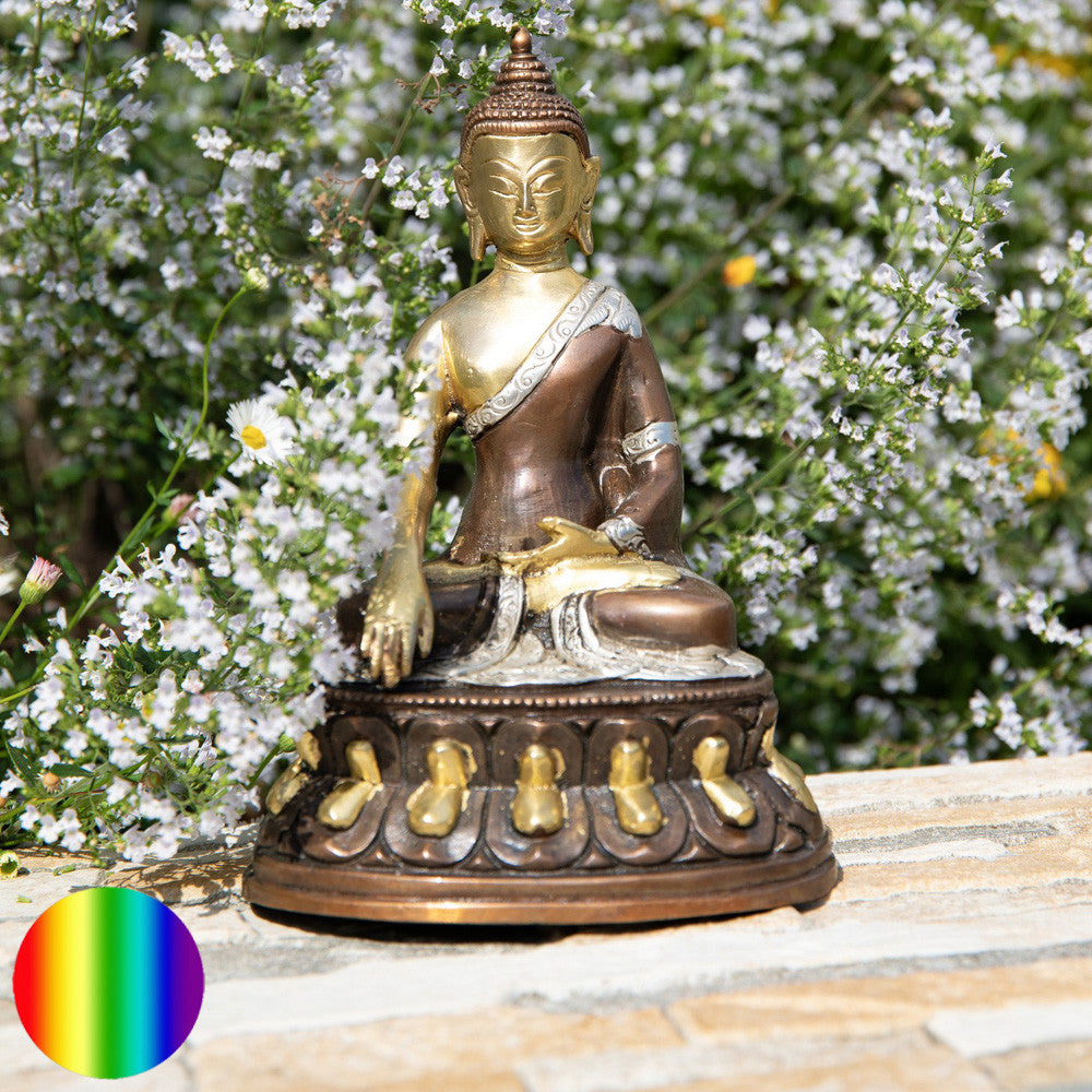 Buddha Shakyamuni -  Messing mit Gold - Silber - braunem Finish