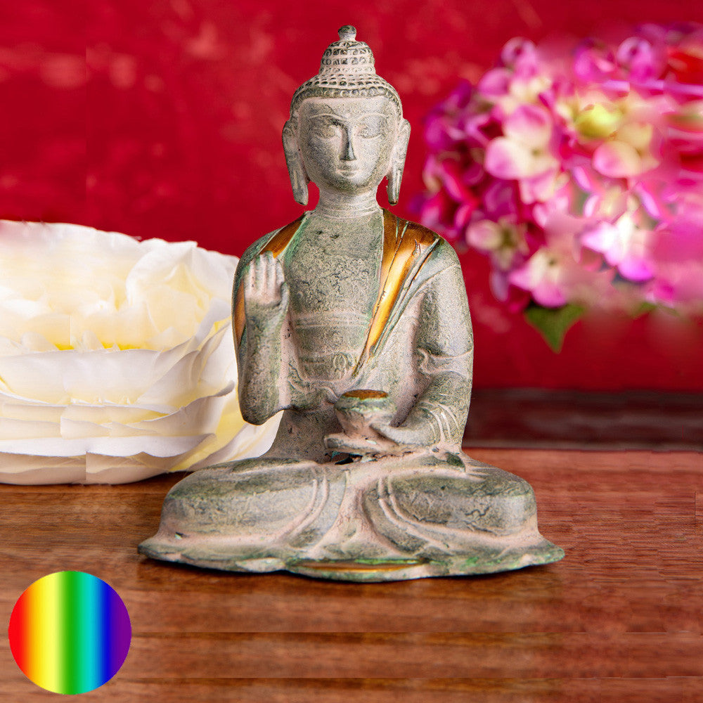 Statue Kanakamuni Buddha antik | Messing - Sandstein grün