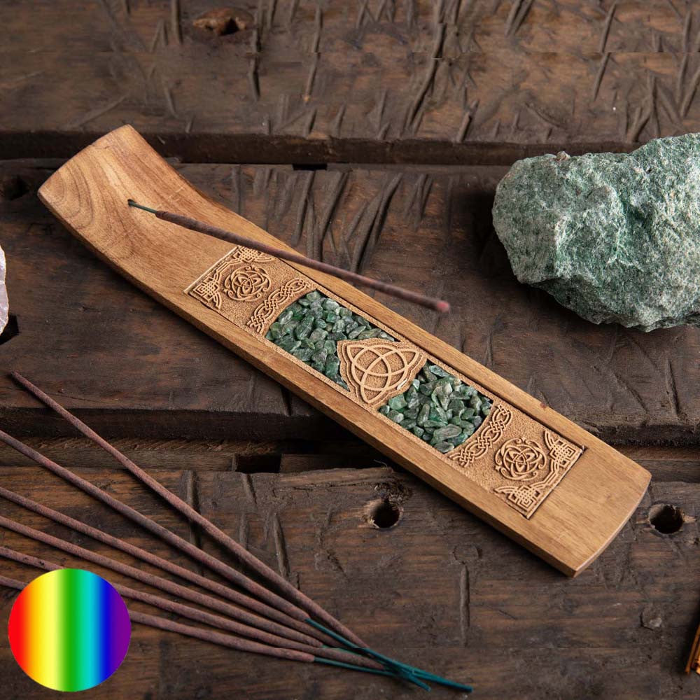 Räucherstäbchen Holzhalter - Keltischer Knoten | Akazienholz Aventurin