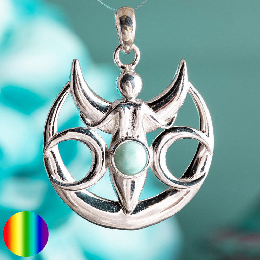 Anhänger - Dreifache Mondgöttin mit Larimar | 925 Sterling Silber