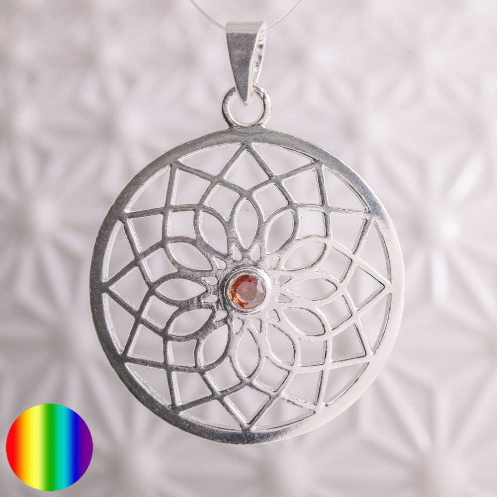 Mandala - Anhänger mit Granat | 925 Sterling Silber