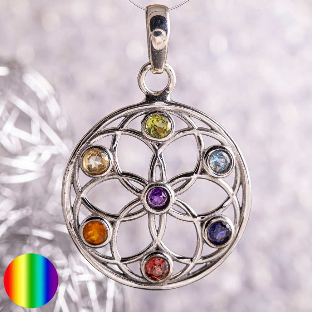 Anhänger - Saat des Lebens Silber | mit sieben Edelsteinen
