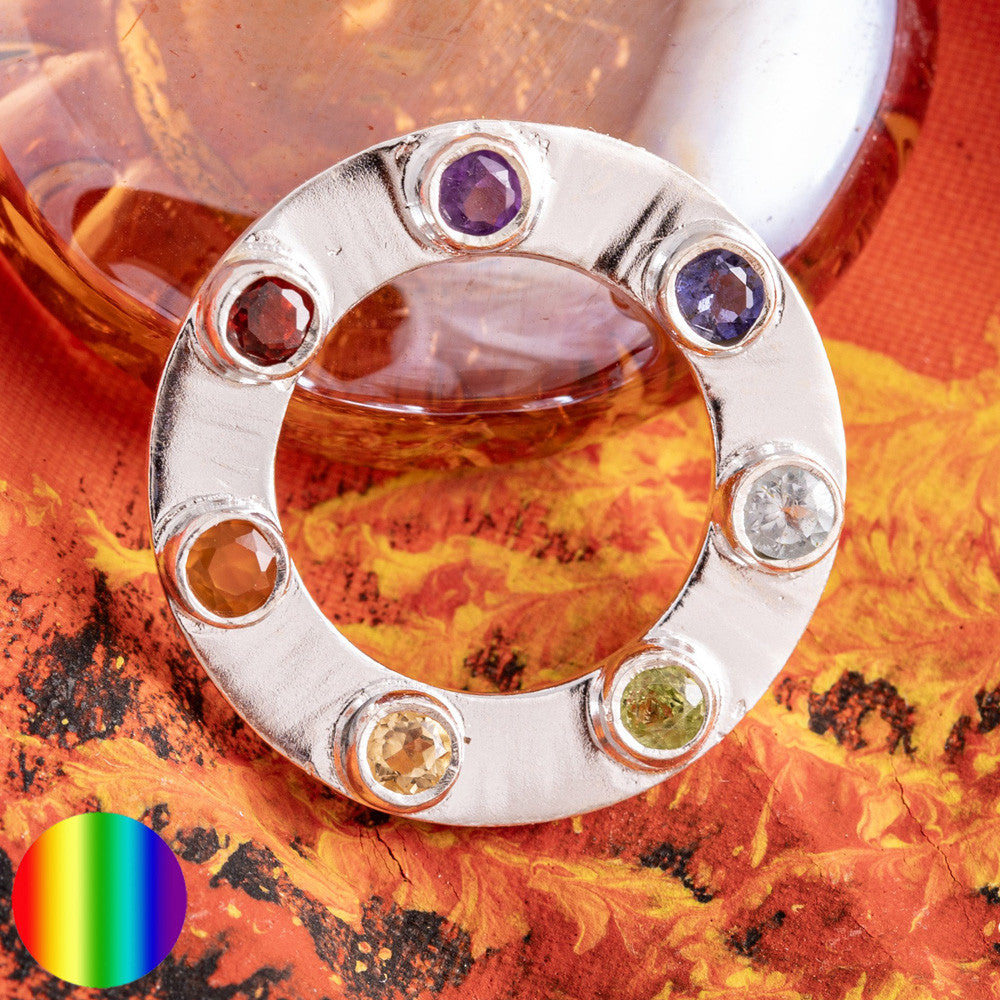Anhänger - Chakra Rad  in 925 Silber | mit sieben Edelsteinen