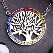 Halskette - Baum des Lebens im Chakrarad | Edelstahl und Glaskristalle