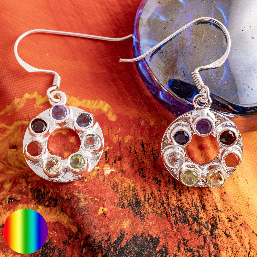 Ohrringe - Chakra Rad  in 925 Silber | mit sieben Edelsteinen