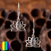 Lotus Ohrhänger - ovaler Blauer Topaz | 925 Sterling Silber