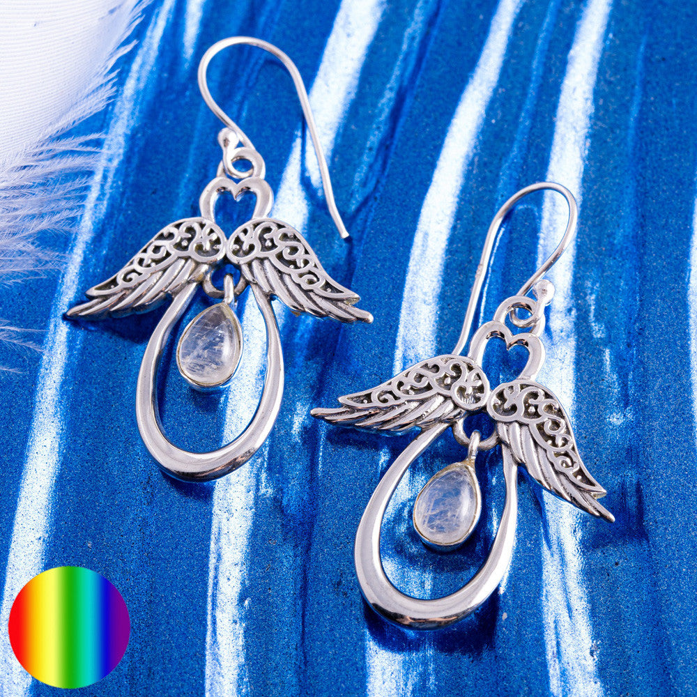 Ohrhänger - Herzengelchen mit Mondstein  | 925 Sterling Silber