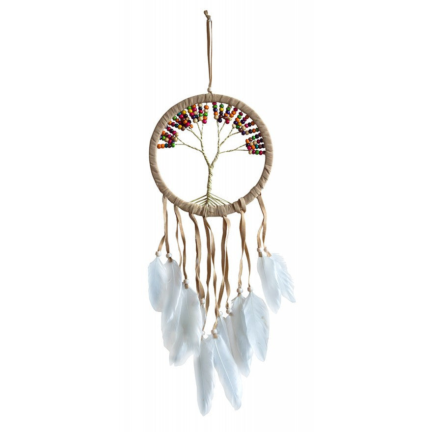 Traumfänger - Lebensbaum natur | mit farbigen Holzperlen