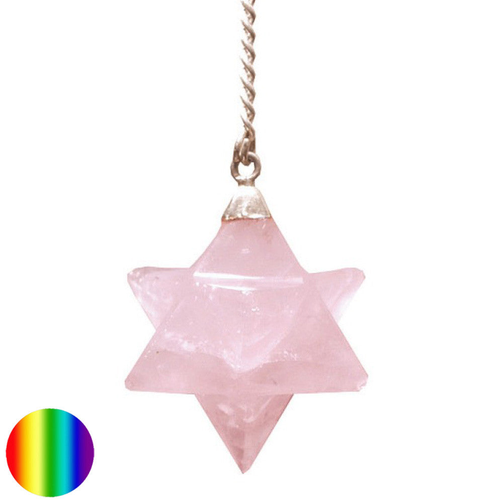 Pendel Merkaba - Rosenquarz | mit Metallkette und Kugel