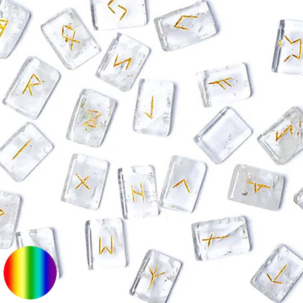 Runen rechteckig - Bergkristall | 24 Runen und eine Leerrune