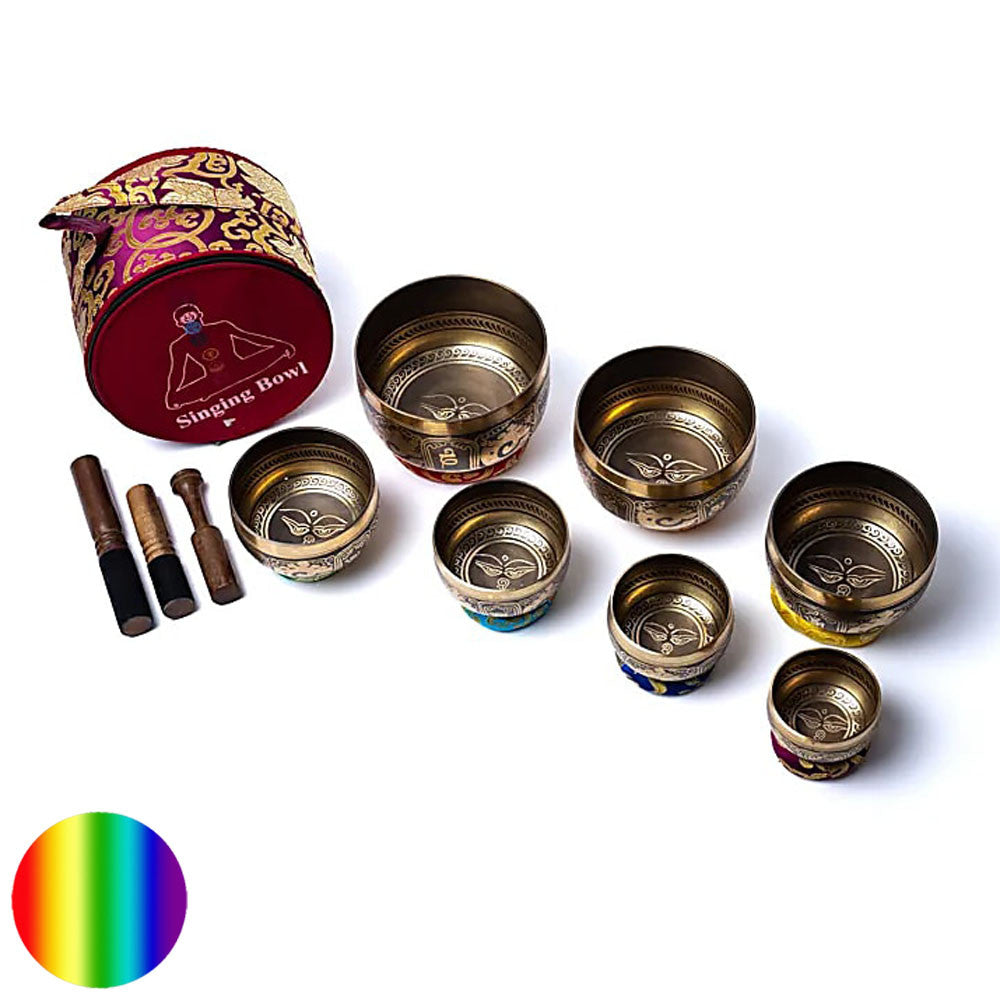 Chakra-Klangschalen-Set - Buddha-Augen | mit Tasche