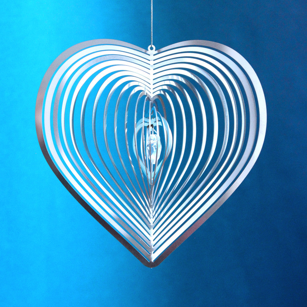 Windspiel Edelstahl - Spirale Herz | mit facettierter Kugel