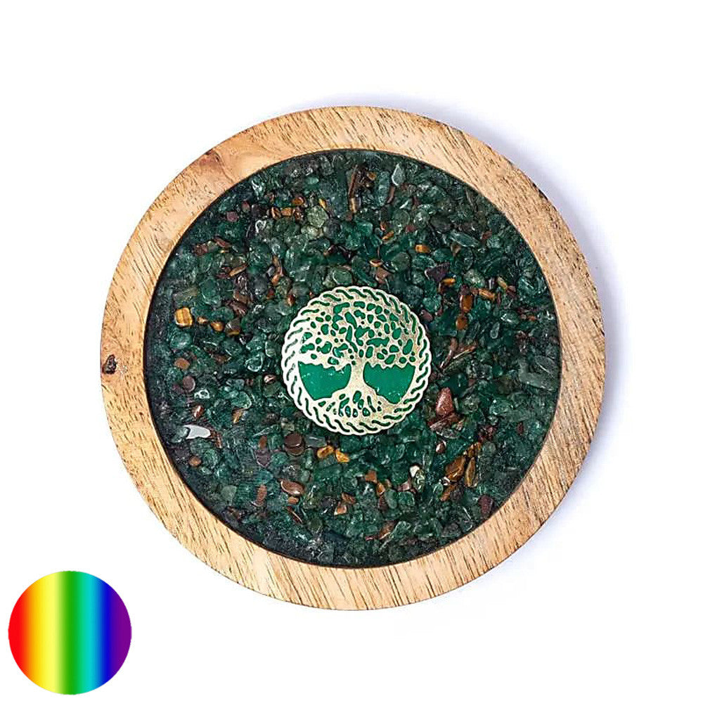 Untersetzer Holz Edelsteine - Baum des Lebens | Tigerauge, Aventurin