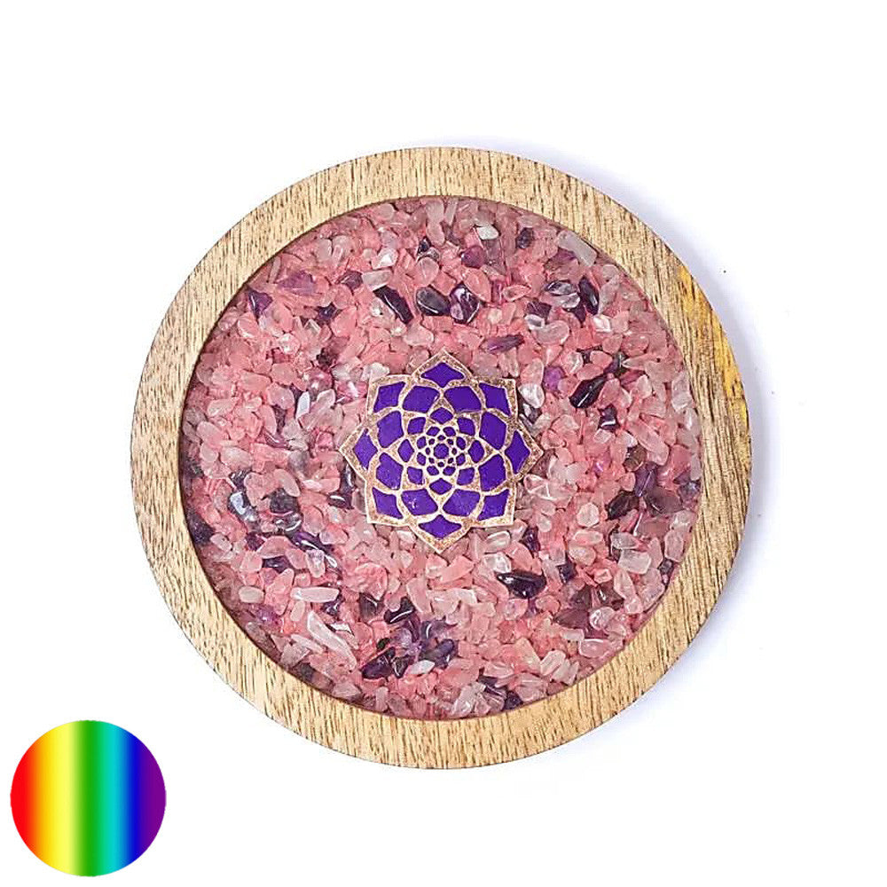 Untersetzer Edelsteine Holz - Lotus | Rosenquarz, Amethyst, Kupfer