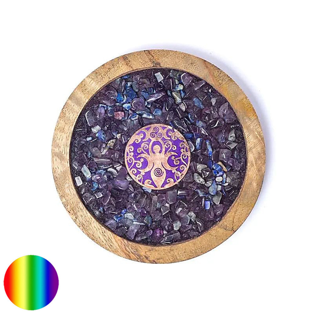 Untersetzer Holz Edelsteine - Göttin | Amethyst, LapisLazuli, Kupfer