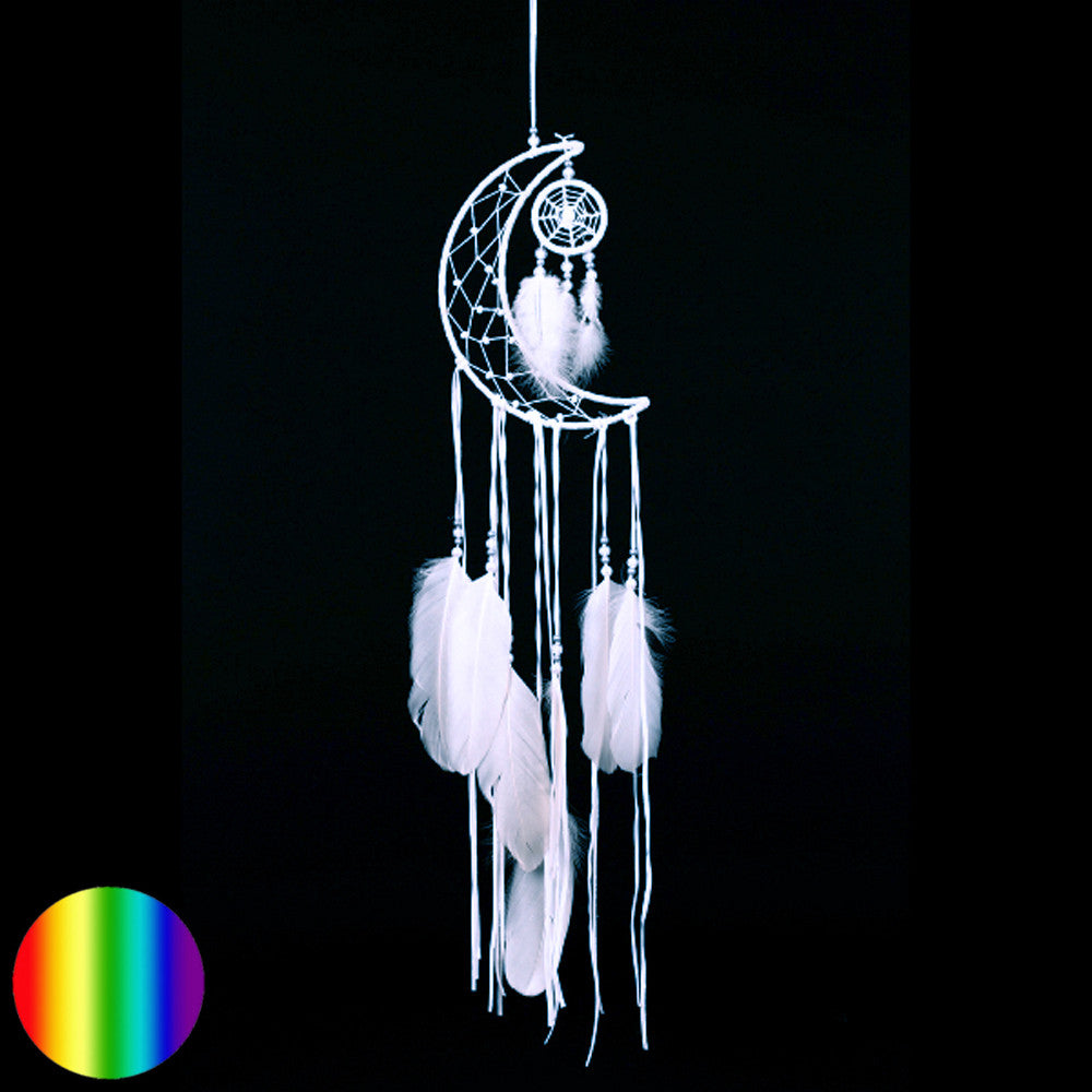 Traumfänger - Mondsichel | mit Perlen und weissen Federn