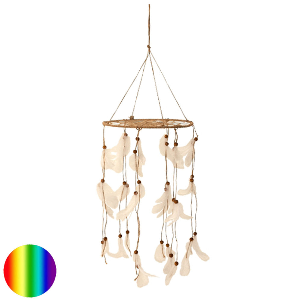Traumfänger - Natur weisse Federn | mit Schnur und Holzperlen