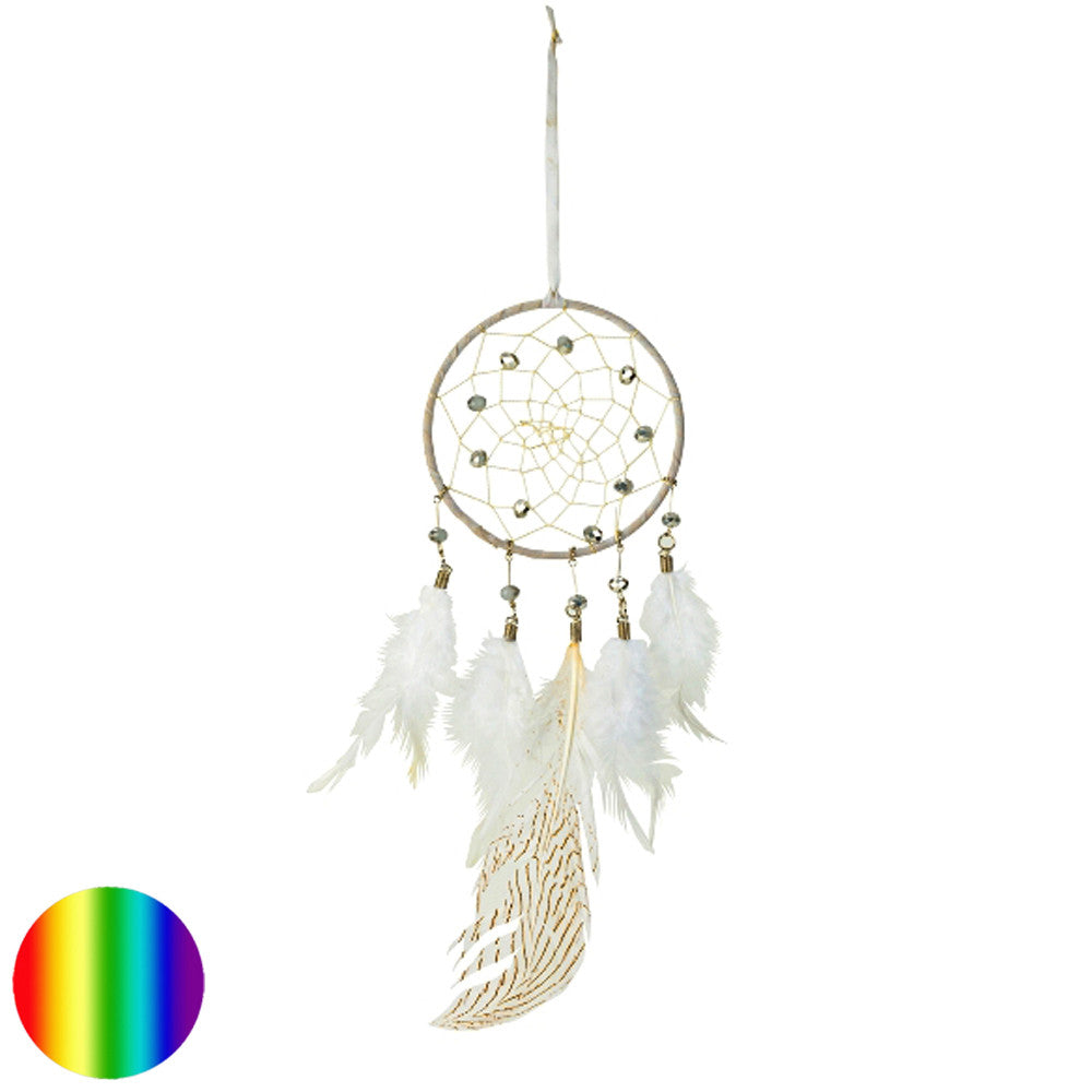Traumfänger - weisse - gestreifte Federn | mit Kunstperlen