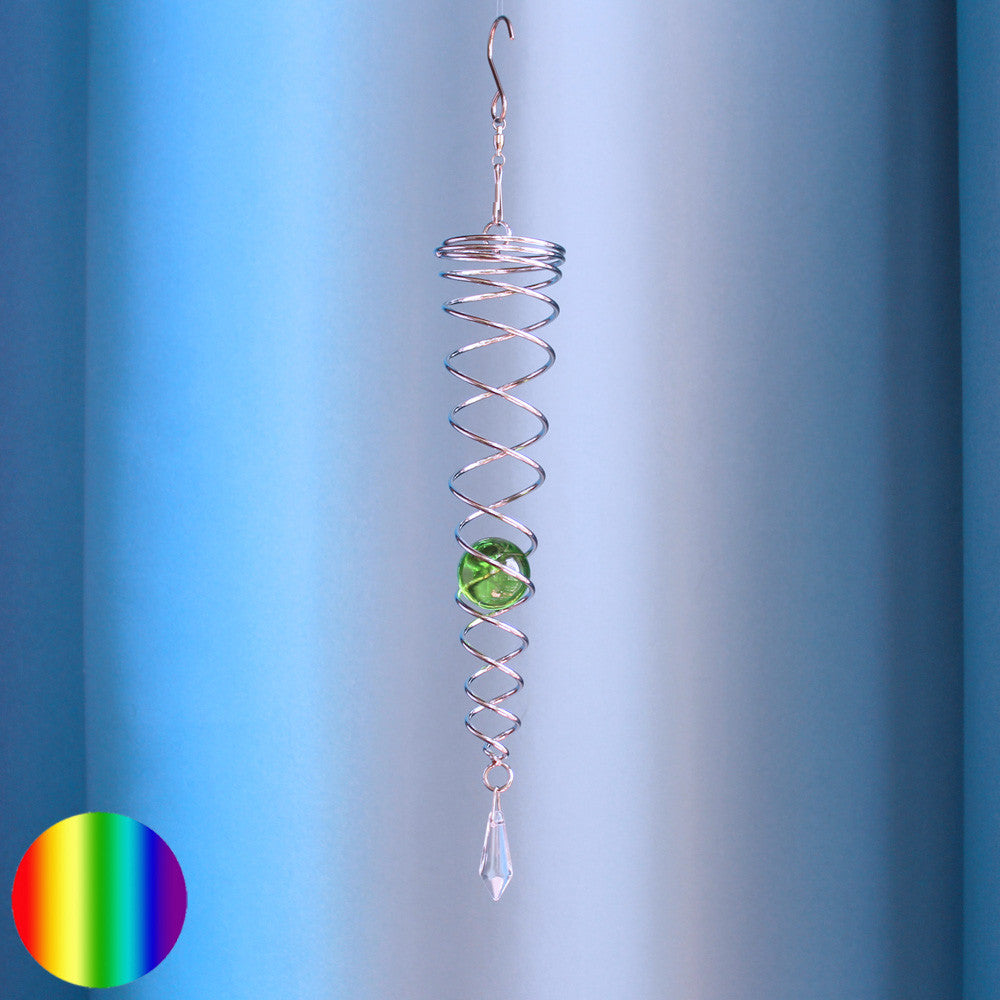 Windspiel Doppel-Spirale - Glaskugel grün | Metall verchromt