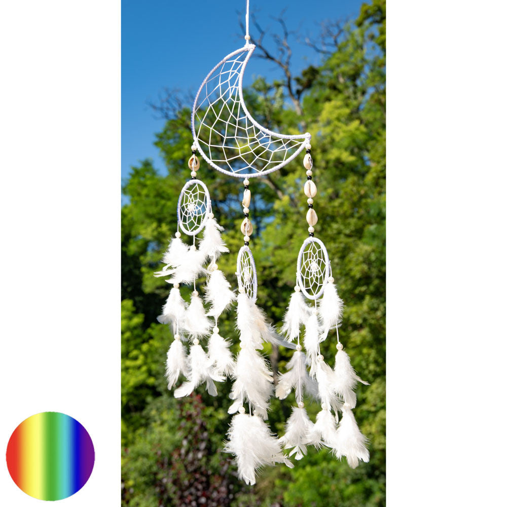 Traumfänger - Mond | weisse Federn