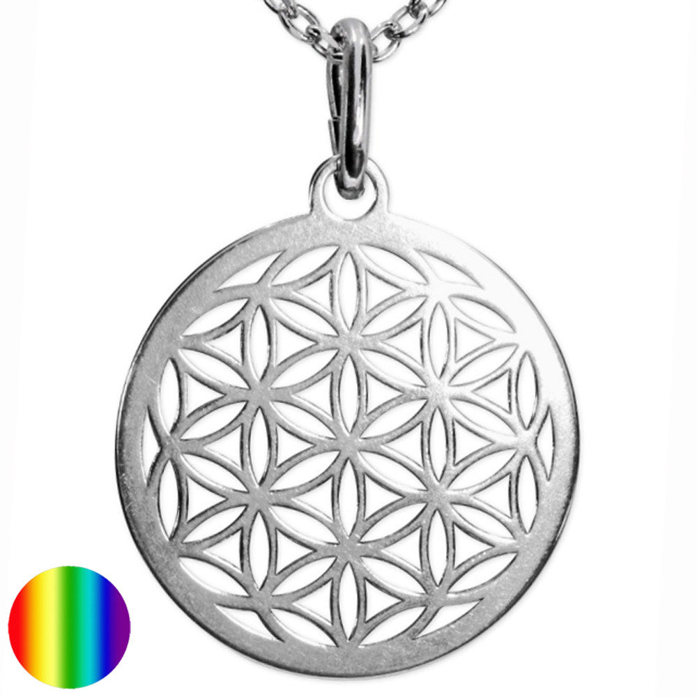 Blume des Lebens Halskette - Silber rhodiniert | 15mm - Kette 38+5cm