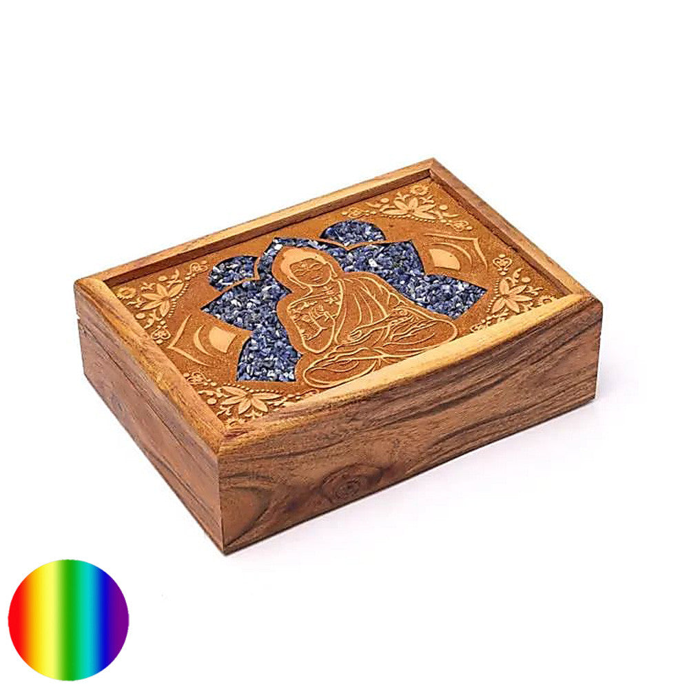 Holzschatulle - Buddha mit Sodalith | aus Mango Holz