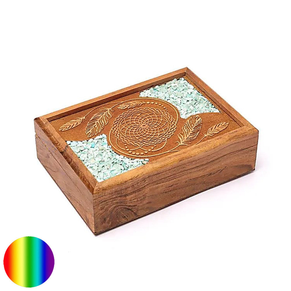 Holzschatulle - Traumfänger mit Amazonit | aus Mango Holz