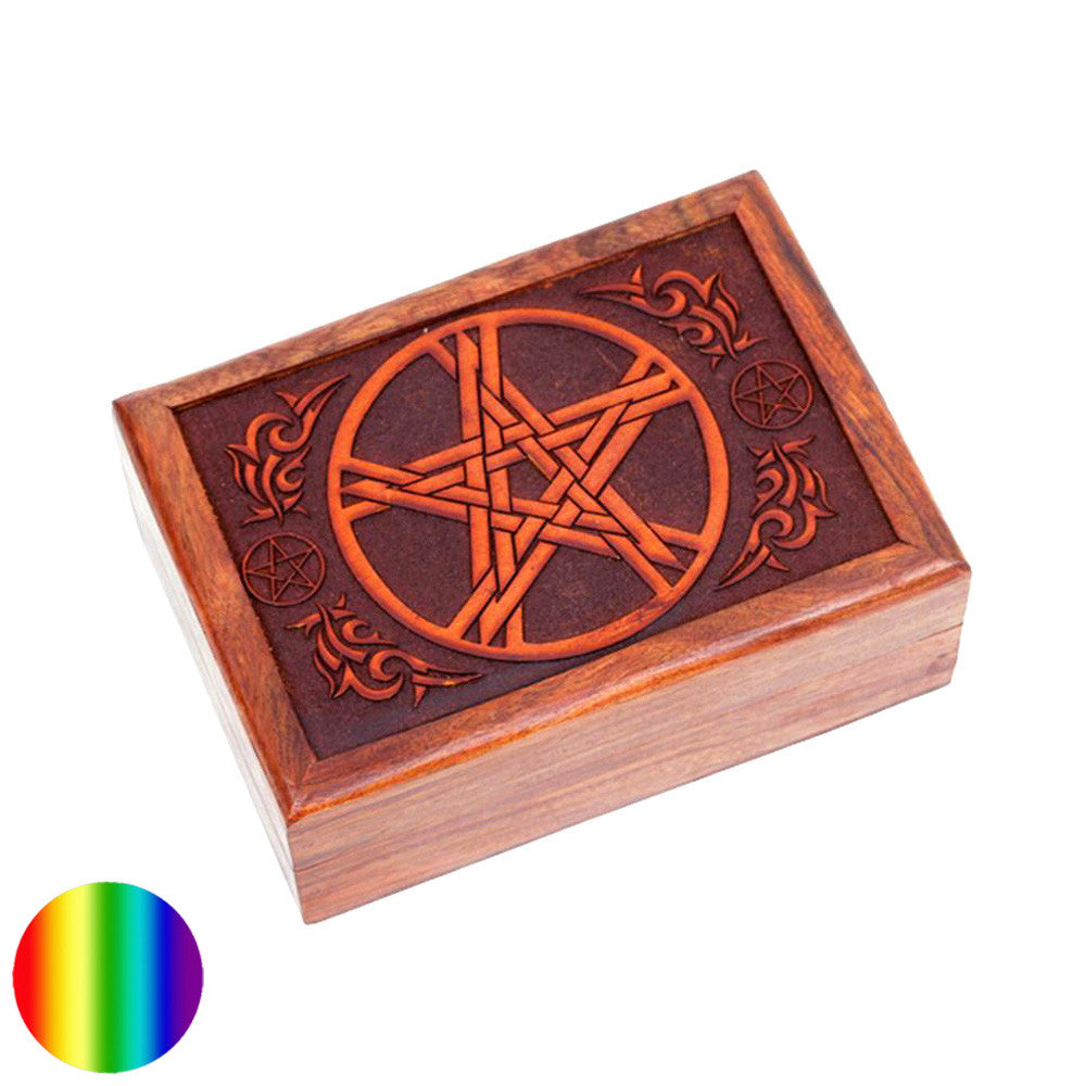 Holzschatulle - Pentagramm geschnitzt | aus Akazien Holz