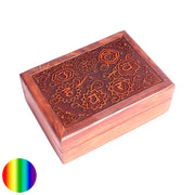 Holzschatulle - 7 Chakra geschnitzt | aus Akazien Holz
