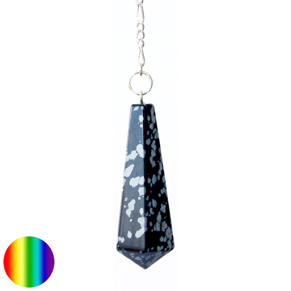 Stabpendel Sechskant 40mm - Schneeflocken-Obsidian | Kette und Ring