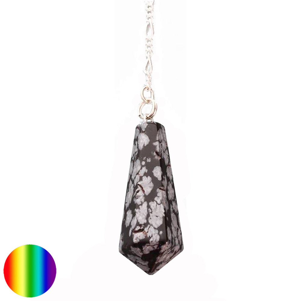 Stabpendel Sechskant 35mm - Schneeflocken-Obsidian | mit Kette und Ring