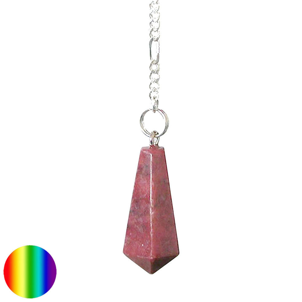 Stabpendel Sechskant 28mm - Rhodonit | mit Kette und Ring