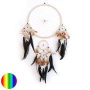 Traumfänger 5 fach gross beige | mit Federn behangen