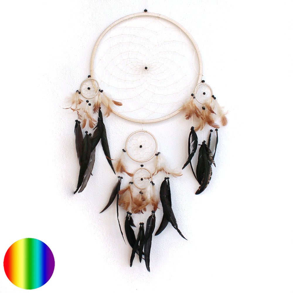 Traumfänger 5 fach gross beige | mit Federn behangen