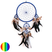 Traumfänger 5 fach gross blau | mit Federn behangen