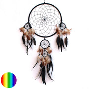 Traumfänger 5 fach gross schwarz | mit Federn behangen