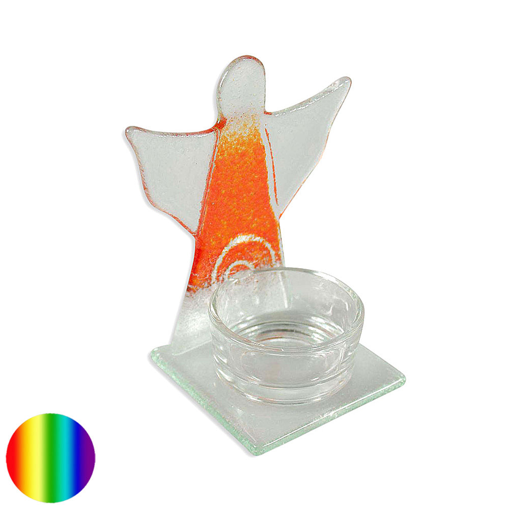Teelicht Glasengel - orange-weiss