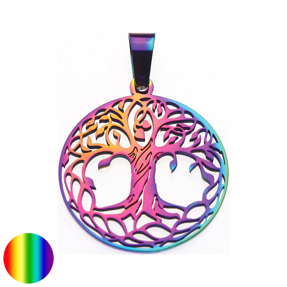 Lebensbaum Anhänger Edelstahl regenbogen