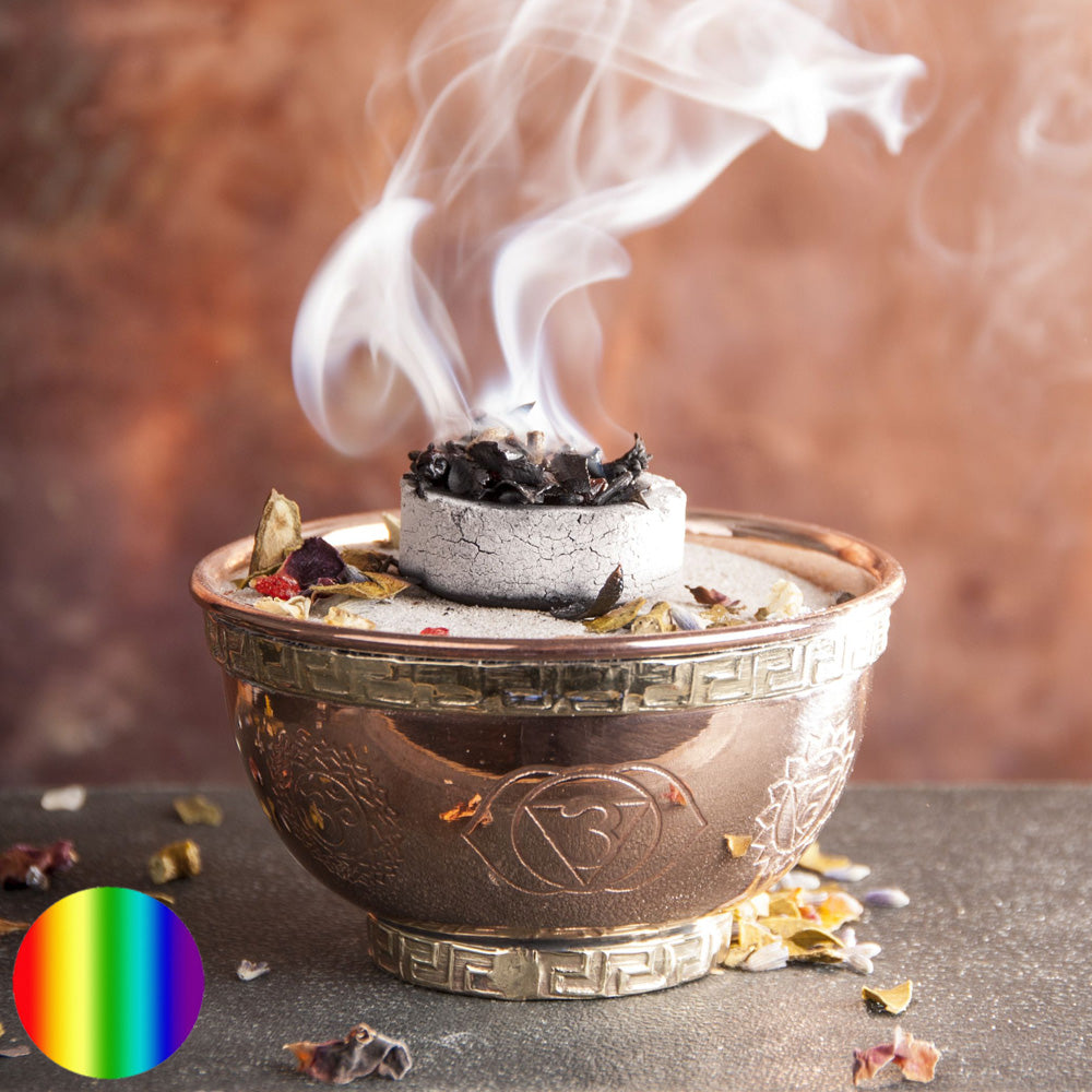 Räucherschale - Kupfer mit 7 Chakra Symbolen